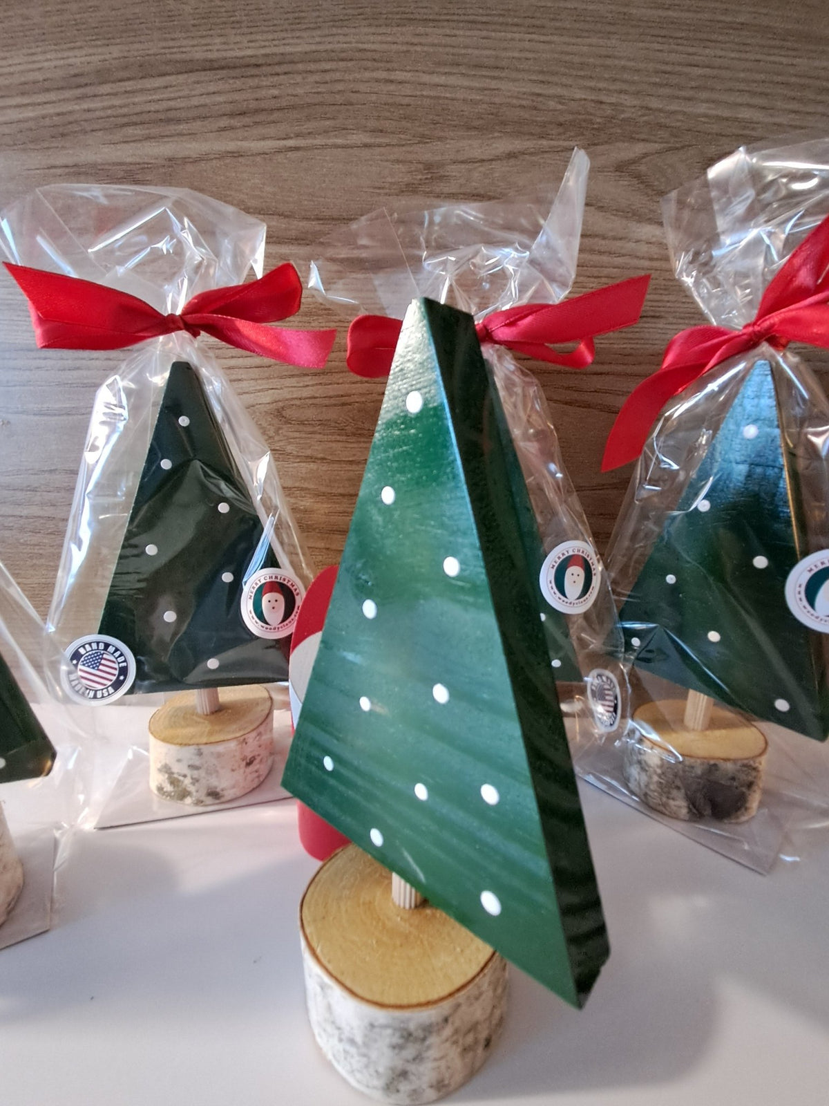 Small wooden Christmas tree, handcrafted holiday decoration