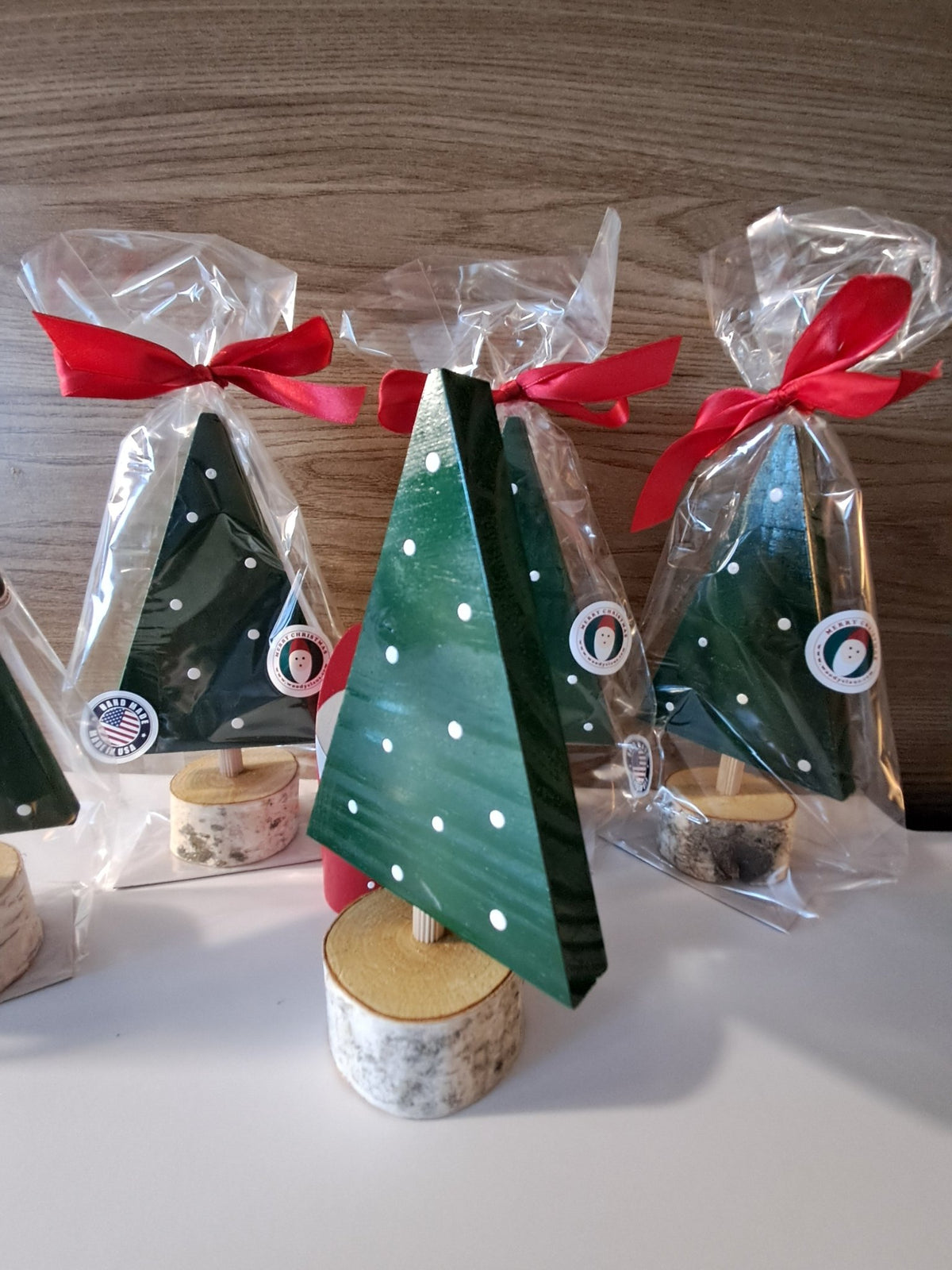 Small wooden Christmas tree, handcrafted holiday decoration