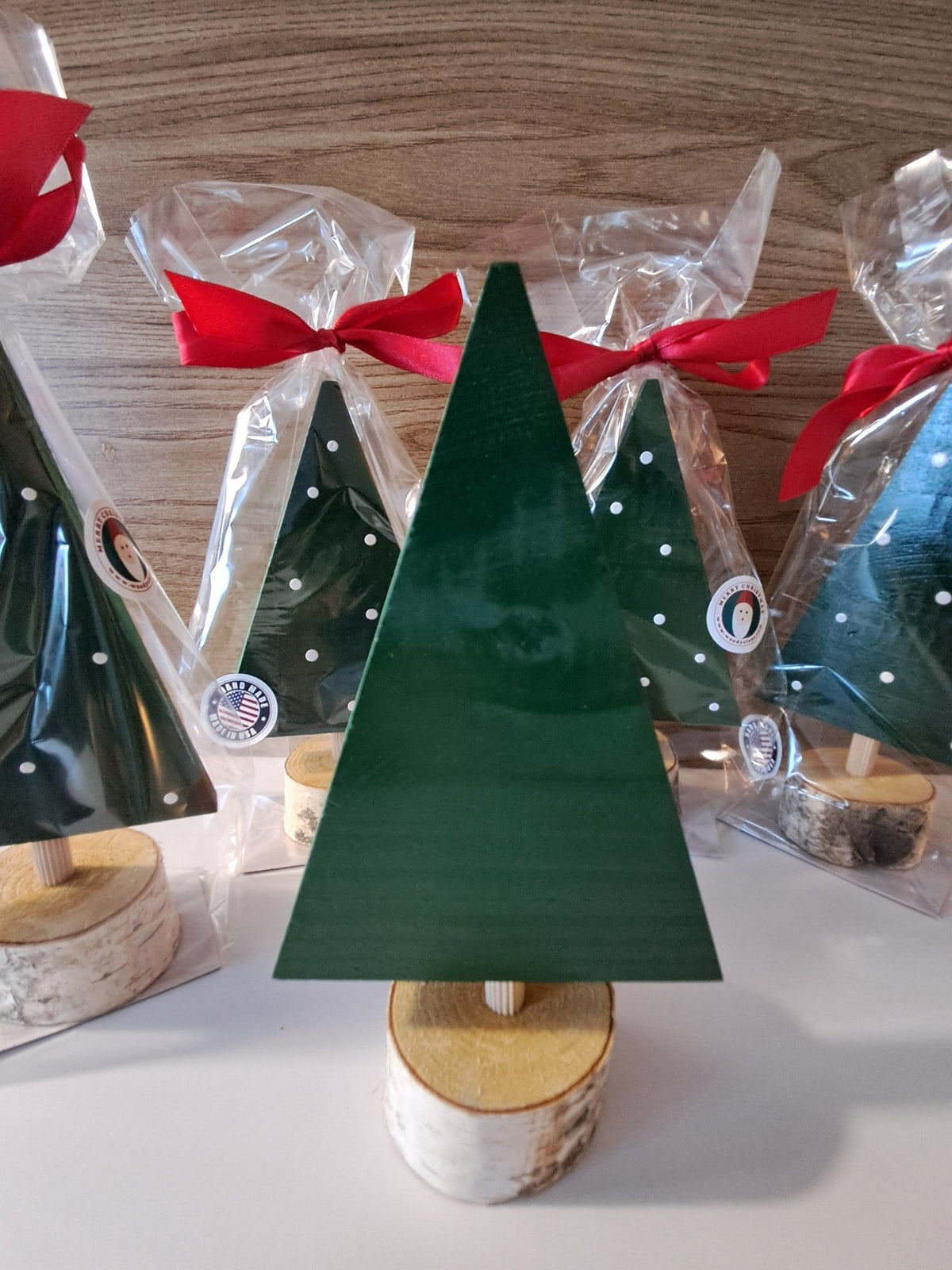 Small wooden Christmas tree, handcrafted holiday decoration